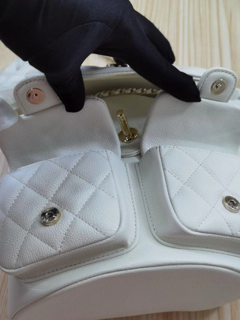 White Quilted Women’s Shoulder Bag with Gold Hardware